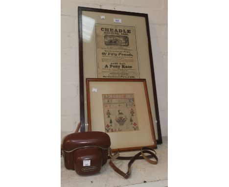 A Cheadle Races Meeting bill,1826; a sampler; a camera 
