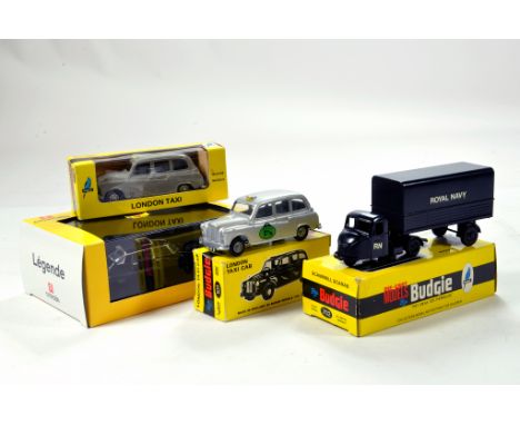 Interesting diecast group comprising mainly Budgie including promotional taxi issues, Scammell and Norev Citroen. Generally E