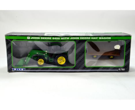 Ertl 1/32 Farm Issue Comprising John Deere 6400 Tractor with Front Loader and Hay Wagon. Generally E to NM.