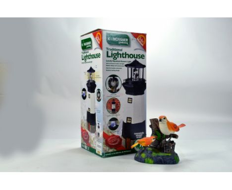 Duo of novelty items comprising Lighthouse light and singing birds.