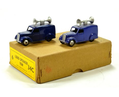 Dinky No. 34C Loud Speaker Van Trade Box with two E to NM models. Dividers present.