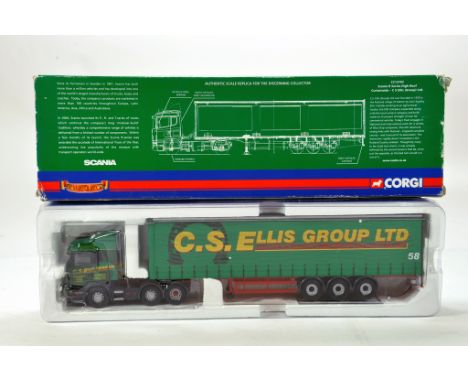 Corgi 1/50 diecast truck issue comprising No. CC13703 Scania R Curtainside in livery of CS Ellis. Generally VG to E. 