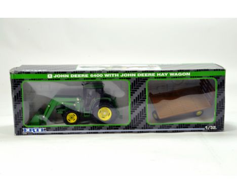 Ertl 1/32 Farm Issue Comprising John Deere 6400 Tractor with Front Loader and Hay Wagon. Generally E to NM.