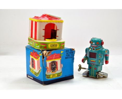 A vintage Empire made Circus Savings Bank Toy plus Noguchi Mighty Robot. Generally VG to E. 