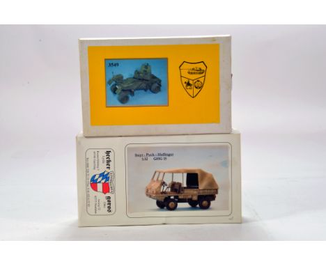 Duo of resin model kits comprising German Army Utility Vehicle and Self Propelled AA Gun. Complete. (2)
