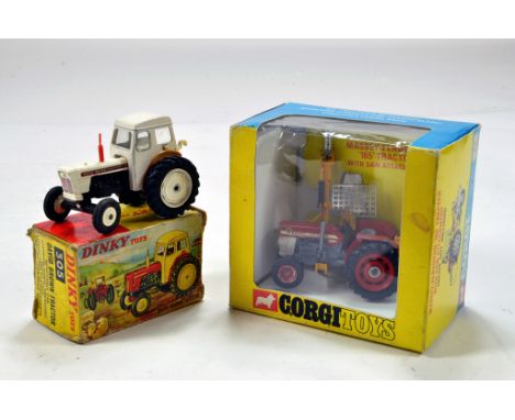 Dinky No. 305 David Brown Tractor (incorrect box) plus corgi No. 73 Massey Ferguson 165 with Saw. Generally G in F to G Boxes