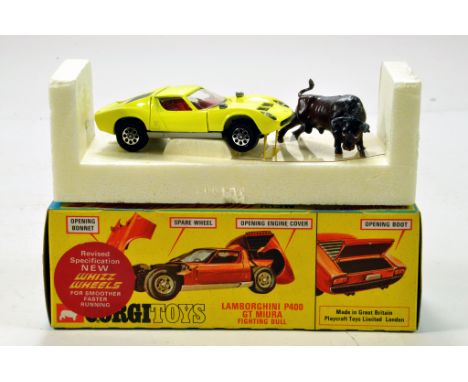 Corgi Whizzwheels No. 342 Lamborghini P400 GT Miura with fluroescent body, red interior, black engine cove and fighting bull 