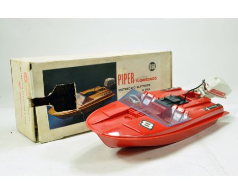 An unusual large scale plastic Italian Made Piper Fuoribordo Battery powered Speed Boat. Displays well but untested.
