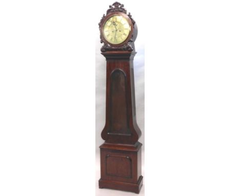 A Victorian mahogany longcase clock, the circular brass dial engraved with Roman numerals, a date aperture and a seconds hand