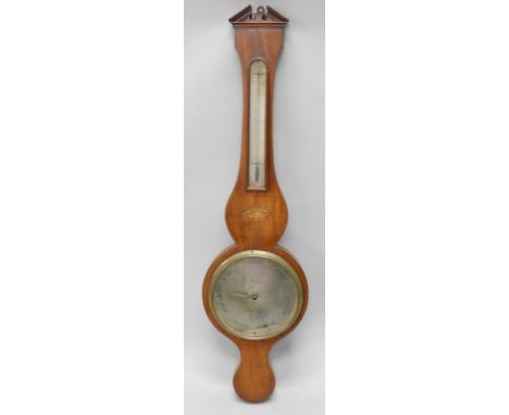 A mid 19thC wheel barometer, the silver dial signed A.Paggani Gainsborough, inlaid mahogany case, 97cm high