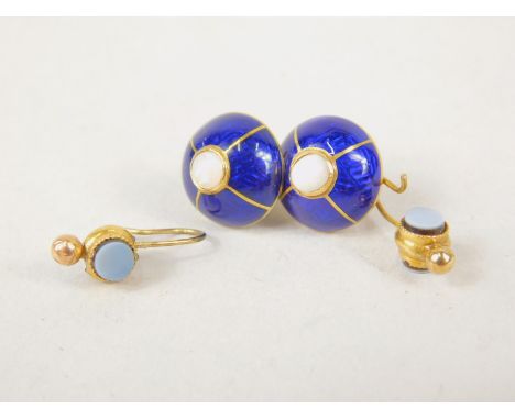 Two pairs of enamel style ear studs, to include a domed top set with circular clip, 2cm high (2)