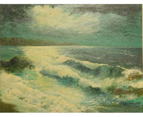 20thC English School. Calm waves twilight seascape, oil on canvas. signed. 37cm x 45cm.