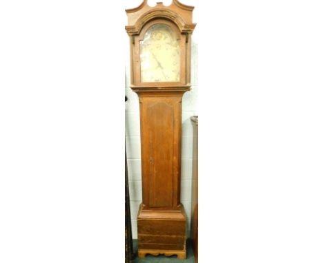 A 19thC oak longcase clock, with an associated 30 hour movement and painted dial, 220cm high