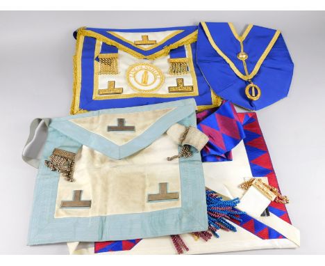 Various Masonic regalia, to include apron, 36cm wide, sash etc, (a quantity)