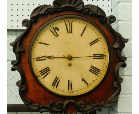 A Victorian mahogany wall clock, the circular painted dial with Roman numerals, the case decorated with rococo scrolls, shell