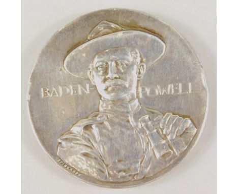 An early 20thC Baden Powell Mafeking 1899-1900 commemorative medallion, by Spink raised with Powell's profile to one side and
