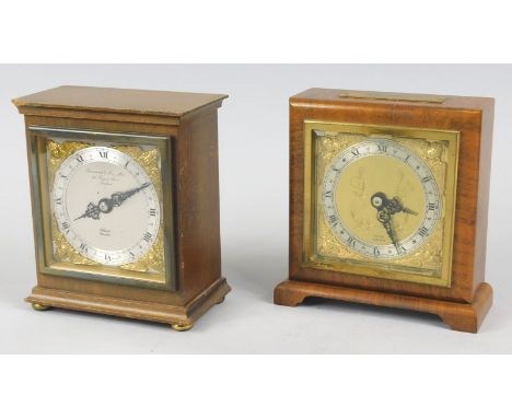 Two 20thC mantel timepieces, each with a part silvered and gilt brass dial, one stamped Dent, the other Elliott of London, on