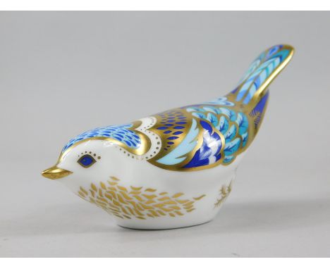 A Royal Crown Derby porcelain mountain bluebird paperweight, gold button