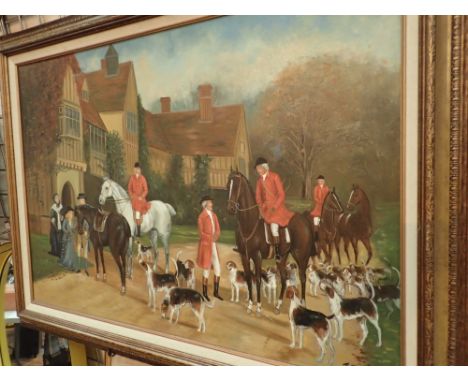 Oil on canvas hunting scene signed J Hamilton 90 x 60 cm