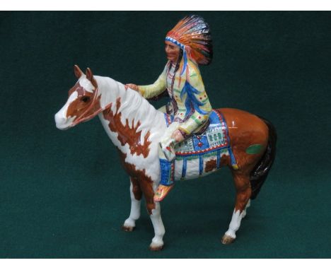 BESWICK GLAZED CERAMIC MOUNTED INDIAN NO 1391 BY MR ORWELL (AT FAULT) 21.5 cm