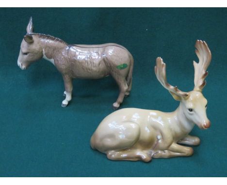 BESWICK GLAZED CERAMIC STAG NO 954 & BESWICK GLAZED CERAMIC - DONKEY NO 2267  