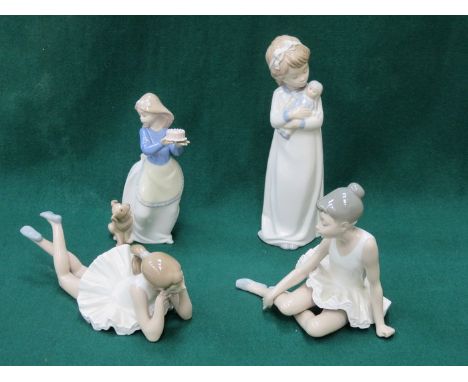 FOUR VARIOUS NAO GLAZED CERAMIC FIGURES INCLUDING TWO BALLET DANCERS