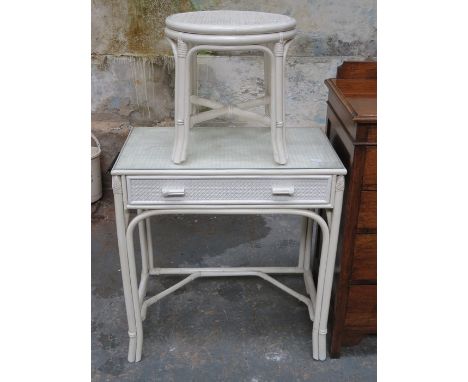 PAINTED BENTWOOD AND BERGERE DRESSING TABLE WITH STOOL 