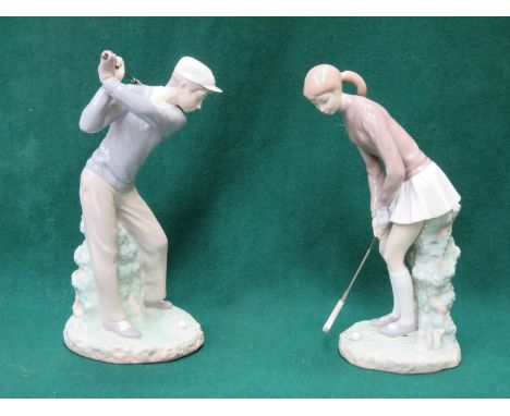 PAIR OF LLADRO GLAZED CERAMIC GOLFERS