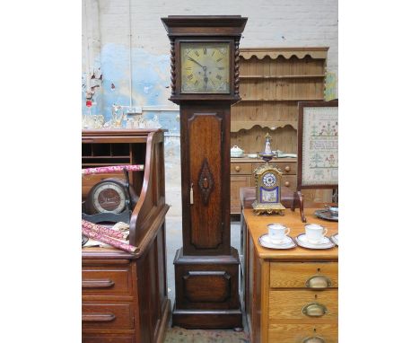 OAK BARLEY TWIST DECORATED LONGCASE CLOCK WITH BRASS DIAL 