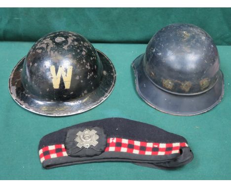 MILITARY HELMET, AIR RAID WARDENS HELMET AND BERET 