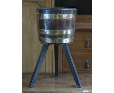 ANTIQUE MAHOGANY BRASS BOUND PLANTER, APPROXIMATELY 60cm HIGH  