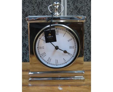 MODERN SILVER COLOURED LIBRA MANTEL CLOCK 