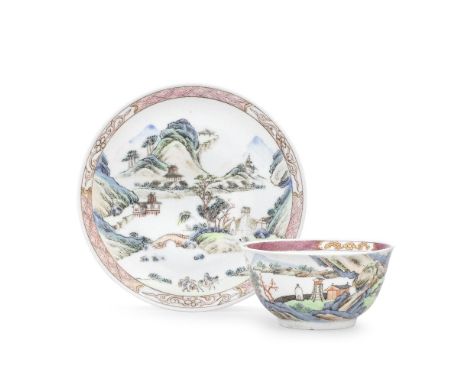 A rare Worcester teabowl, circa 1756, and its prototype Chinese saucer, Yongzheng, circa 1723-35Thinly potted and finely pain