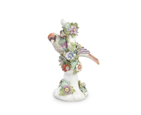 A Derby model of a bullfinch, circa 1765 The bird naturalistically modelled with its plumage carefully picked out in shades o