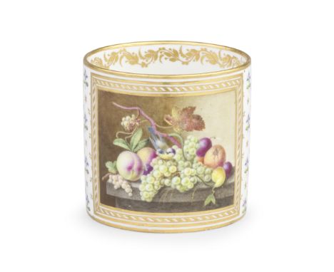 A Derby coffee can by George Complin, 1791-95Painted with a blue tit perched on a bunch of grapes set within an arrangement o