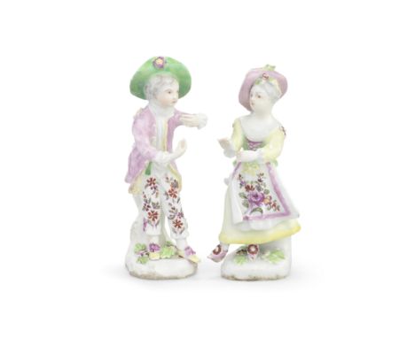 A pair of Derby 'Pale Family' figures of New Dancers, circa 1758Painted in matching pale shades, modelled as a boy and a girl