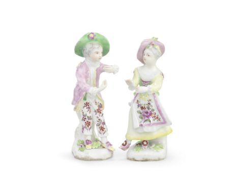 A pair of Derby 'Pale Family' figures of New Dancers, circa 1758Painted in matching pale shades, modelled as a boy and a girl