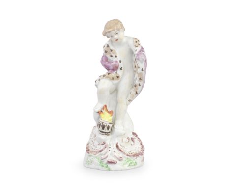 A Plymouth figure of Winter, circa 1768-70 From a set of The Seasons, modelled as a putto gathering his fur-lined cloak aroun