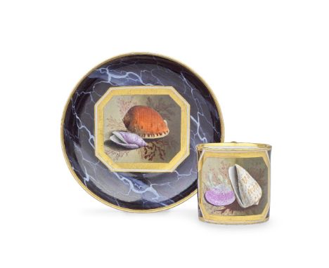 A Flight and Barr Worcester coffee can and saucer, circa 1800-1804The can with a delicate gilded ring handle, finely painted 