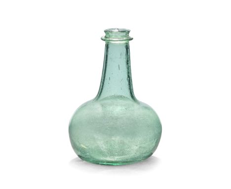 A very rare quarter size 'Shaft and Globe' wine bottle or apothecary vial, circa 1660-70Of translucent pale aqua tint and att