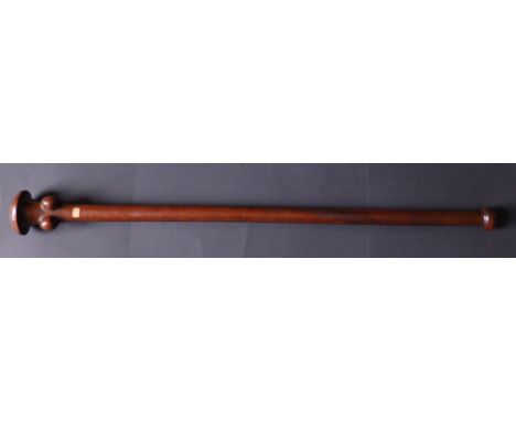 An antique South Seas Vanuatu wooden club, having mushroom finial above two nodule projections , 30”