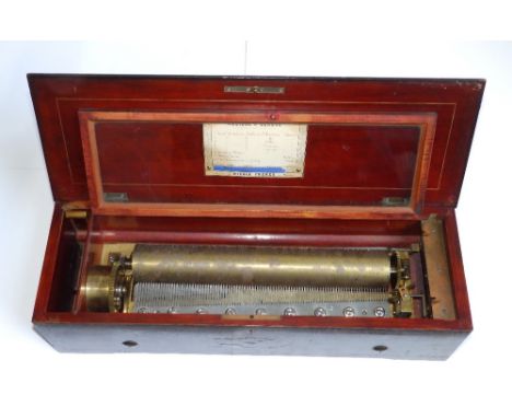 A late 19thC lever wind Nicole Freres musical box, the 13” cylinder playing 8 airs (including 6 by Strauss), the movement sta