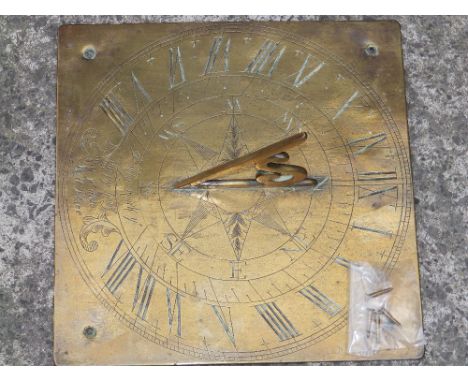A 19thC brass sundial - 'I only mark ye happy hours at ye olde Mill Place'