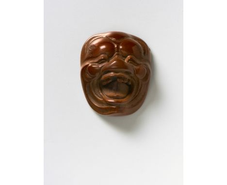 A JAPANESE MASK NETSUKE OF A LAUGHING OLD MAN, 20TH CENTURYwood, unsigned4.5cm high