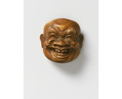 A JAPANESE MASK NETSUKE OF HEISHITORI, ATTRIBUTED TO HOZAN, EARLY 20TH CENTURYpale boxwood, unsigned4.3cm highThe attribution