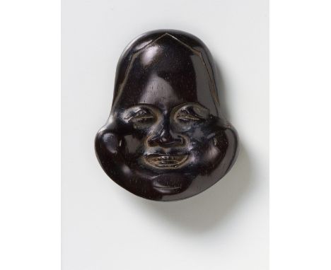 A JAPANESE MASK NETSUKE OF OTO, 19TH CENTURYblack wood, unsigned6.2cm high
