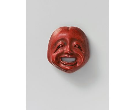 A JAPANESE MASK NETSUKE OF SHOJO, BY SHIGEMITSU, 19TH CENTURYtsuishu lacquer, signed ‘Shigemitsu’4.1cm highSince old Japanese