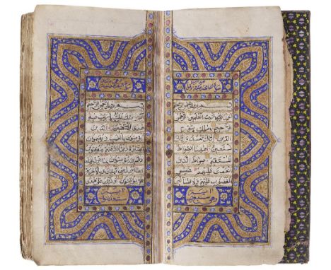 A LEATHER BOUND EDITION OF THE QUR’AN, KASHMIR, 19TH CENTURYink with gouache and gold, with illuminated end pages, each folio