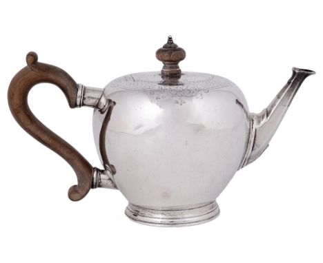 A GEORGE V SILVER BACHELOR’S TEAPOT, J. PARKES & CO., LONDON, 1923of bullet form, engraved to the shoulder and flush-hinged l