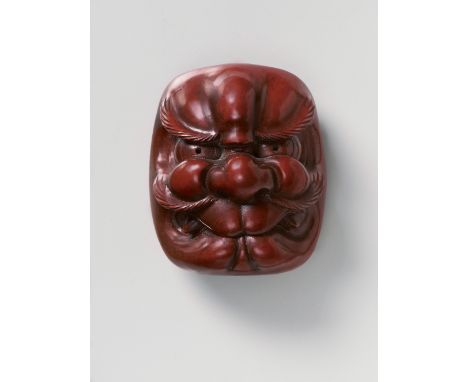 A JAPANESE MASK NETSUKE OF DEMON, BY SOICHI, 20TH CENTURYtsuishu lacquer, signed ‘Soichi to’5.3cm highA comic reversible mask